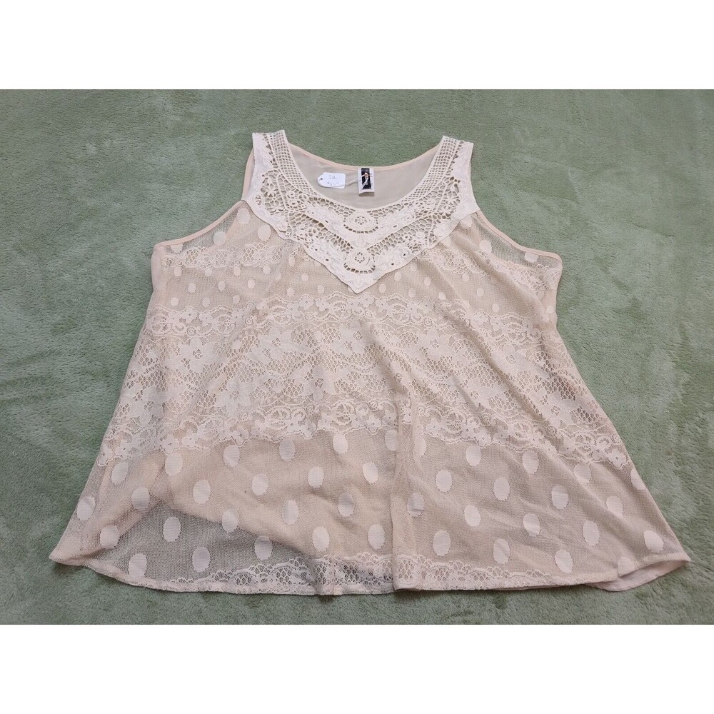 BANABEE Womens  Tank Top Tan Floral Lace Trim Lined Size 3XL New